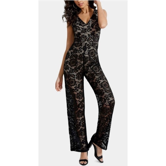 Guess Pants - Guess Black Riona Lace jumpsuit